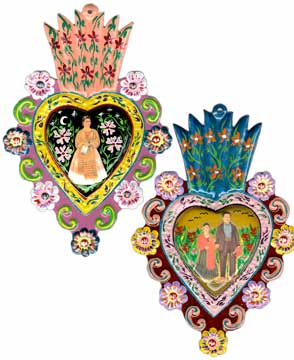 Small Frida Painted Milagro Heart – Handcrafted in Peru