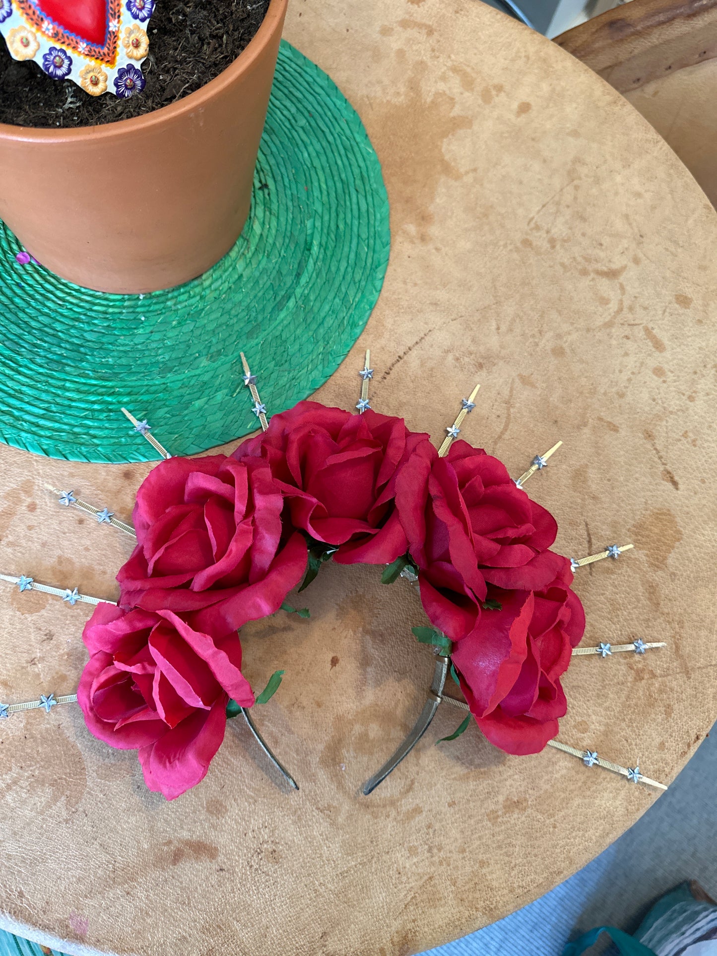 Red Rose Gold Star flower headband